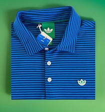  110 Men's ADIDAS GOLF Originals MR Stripe Blue Polo 2 Shirt JY9097 Large