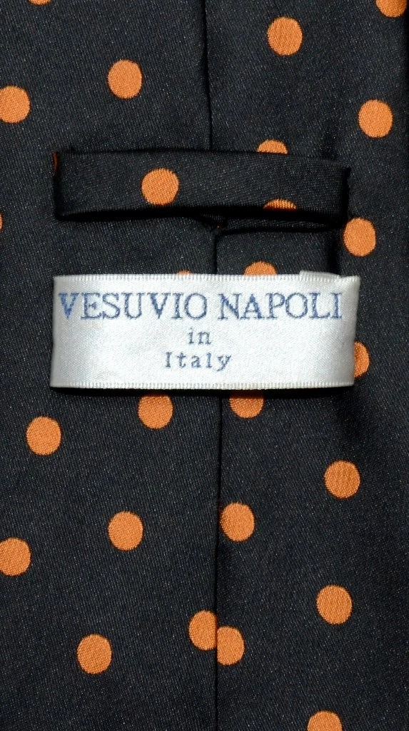 Vesuvio Napoli Black Neck Tie with Orange Polka Dots