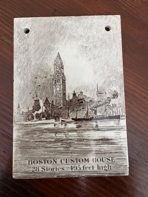 1915 Wedgwood Sepia Transfer Printed Calendar Tile Boston Custom House