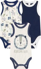 Baby Kiss Boys 3Pk Sleeveless Bodysuits 6-9 Months - Roarsome Dude