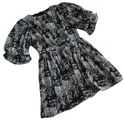 Lulu s Pleasing to the Eye Black Floral Print Skater Mini Dress-M-Dark Romantic