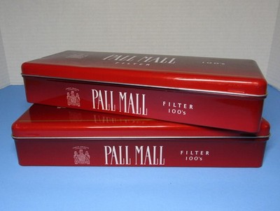 2 *Pall Mall* Filter 100's Empty Metal Cigarette Tins w/ Hinged Lids