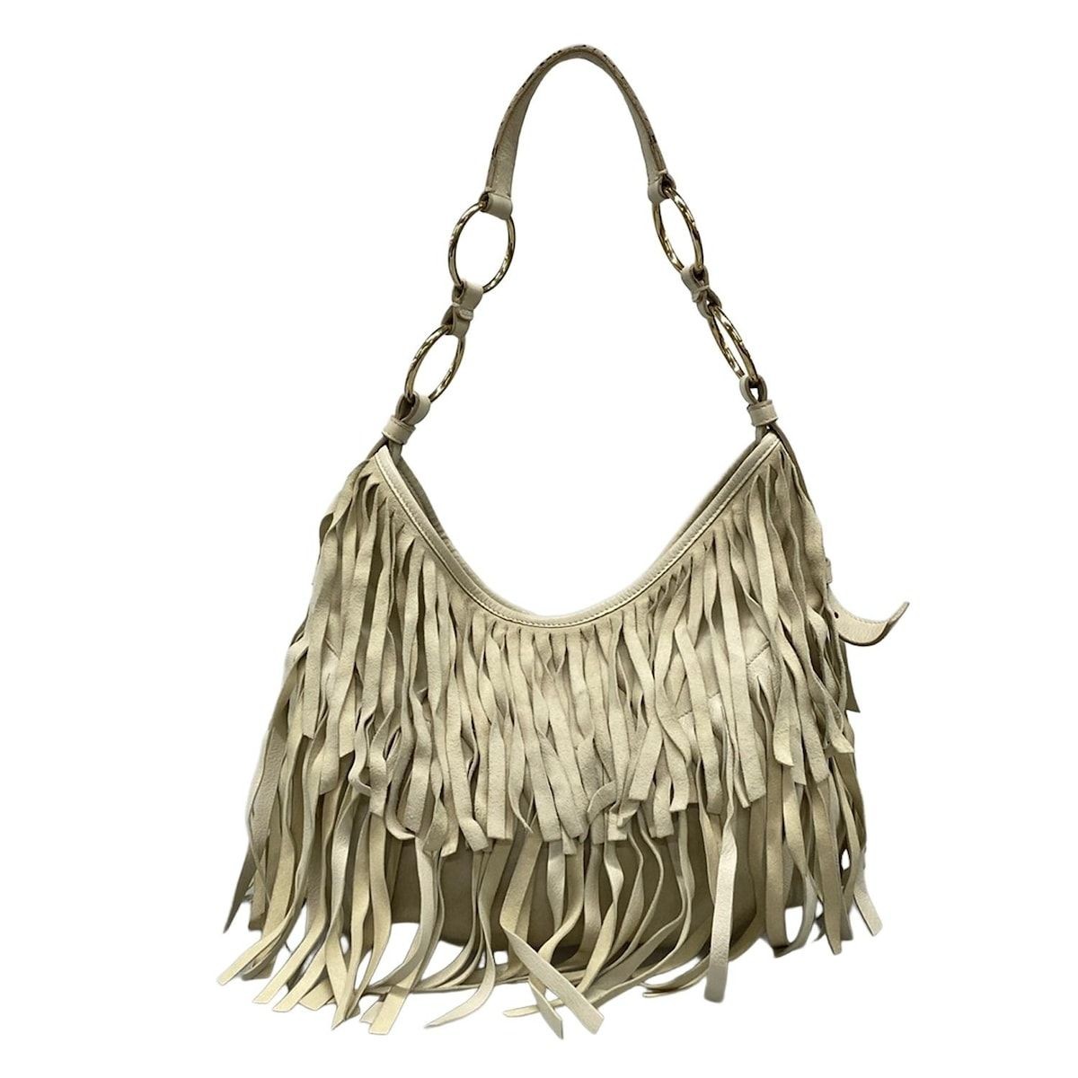 SAINT LAURENT Boheme Fringe Ivory Leather Shoulder Bag Used | eBay