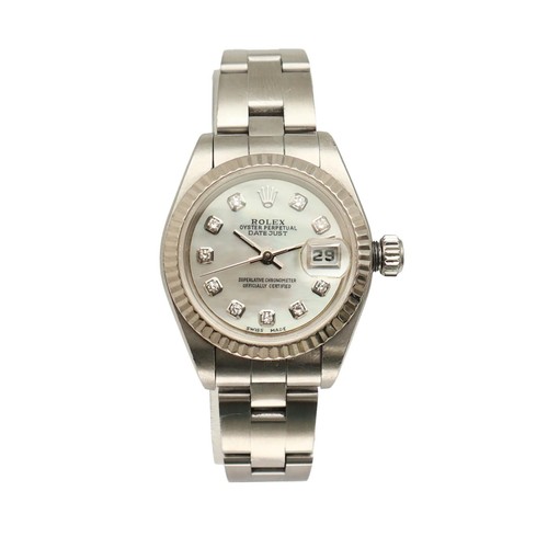 Rolex Oyster Date 26 Steel MOP Diamond Dial Custom Bezel Watch...