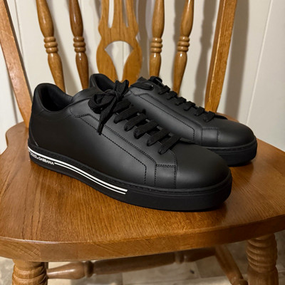 Dolce & Gabbana Men's Black Leather Lace-Up Sneakers Logo Rubber Sole US 9
