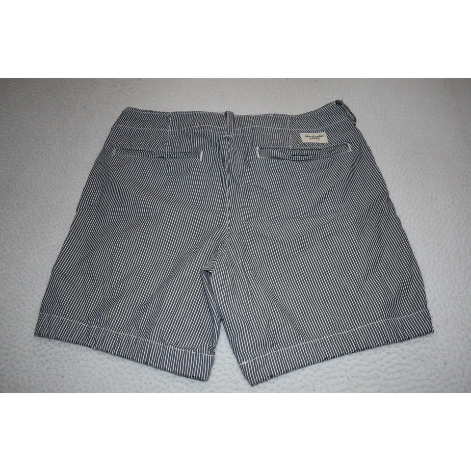 Pantalones Cortos Abercrombie & Fitch Para Hombre Talla 33 Botón Mosca Blanco Azul Rayas Algodón Foto 4 de 4