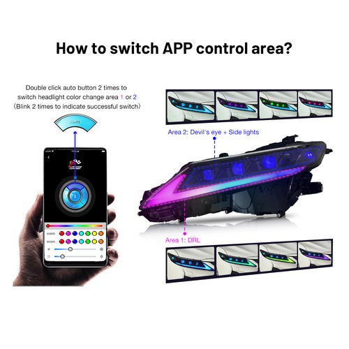 RGB LED Headlights For Toyota Camry XSE XLE TRD SE LE 2018-2024 Clear Head Light - Picture 6 of 23