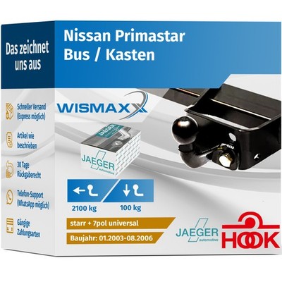 ANHÄNGERKUPPLUNG für Nissan Primastar 03-06 starr HOOK +7pol E-Satz ABE
