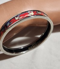 HERMES PARIS ENAMEL BANGLE BRACELET W, RED PRINTED  ELEPHANT DESIGN 7