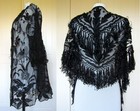 Antiguo abrigo y chal vintage victoriano eduardiano negro a juego de encaje c 1895-1910