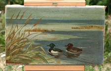 Chr. Nygaard – Canards Dans Les Roseaux Au LAC – Huile Sur Toile, Signée
