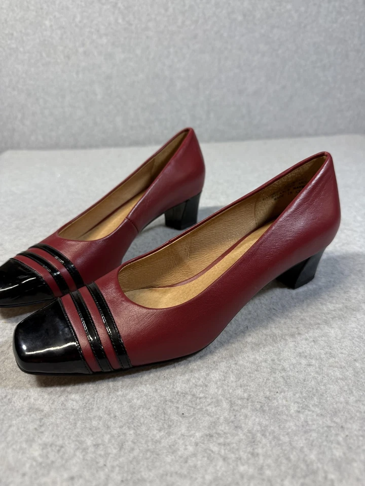 Туфли для прослушивания женские размер 7 узкие низкий каблук квадратный носок кожа без шнуровки комфорт - Изображение 2 из 4