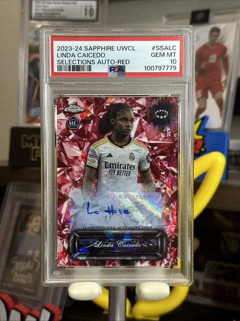 Linda Caicedo 2023-24 Topps Chrome Sapphire Selections Red Auto /5 PSA 10