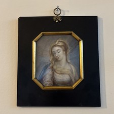 Victorian Hand Painted Devotional Painting Virgin Mary c.1880 Original Frame