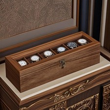 6 Slot Solid Wood Watch Box Glass Lid Display Case Organizer