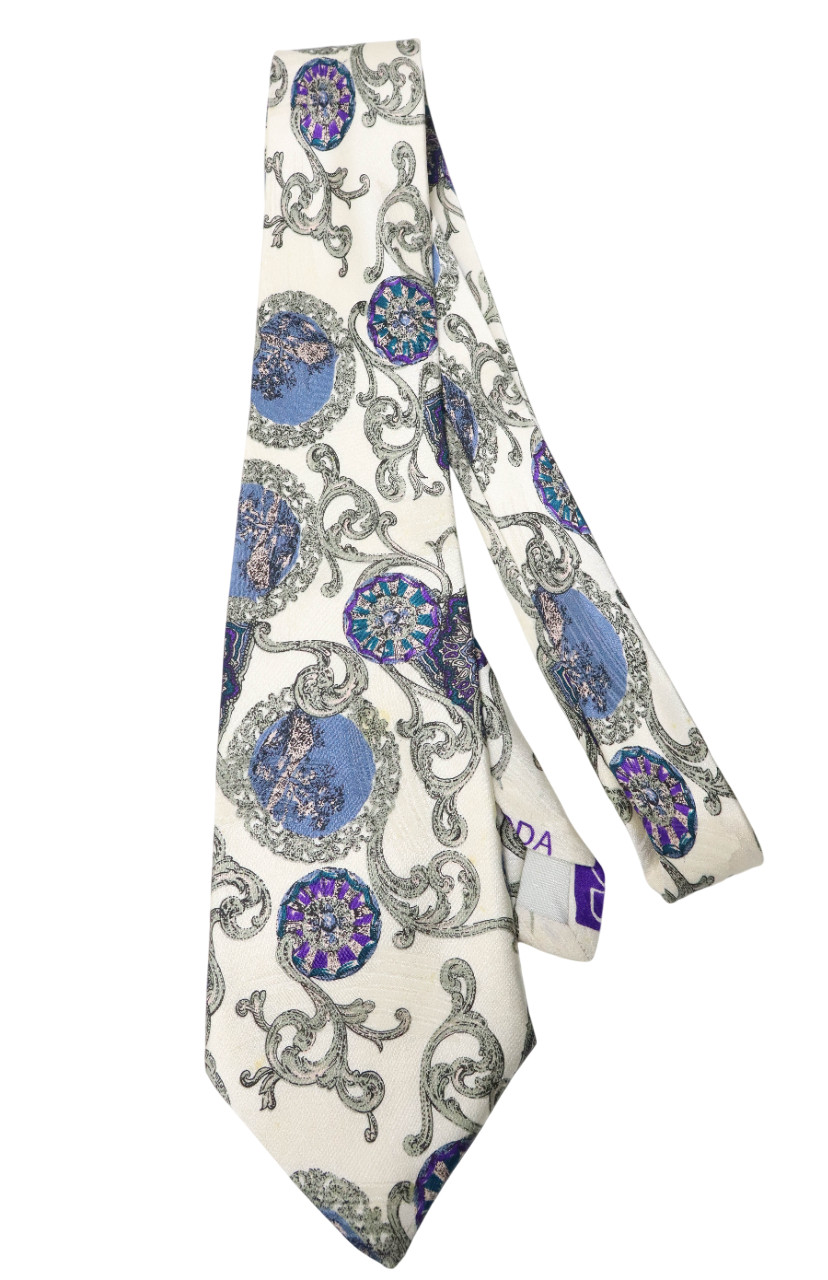 VALENTINO Tie Men's ONE SIZE Ivory Patterned Pointed thumbnail 4