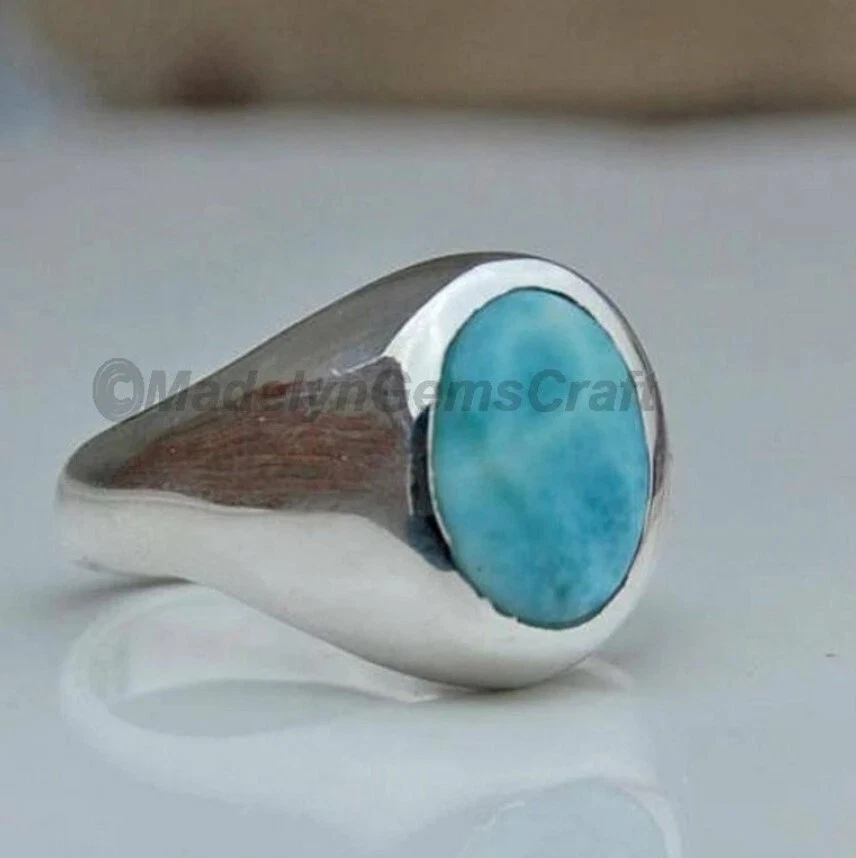 Anillo Larimar Anillo Plata de Ley 925 Anillo Larimar Piedras Preciosas Anillo Para Hombre Regálalala Foto 2 de 4