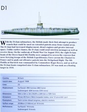 D1 Submarine Vessel Picture Pic Out of Print Spec Sheet Decor Art Britain