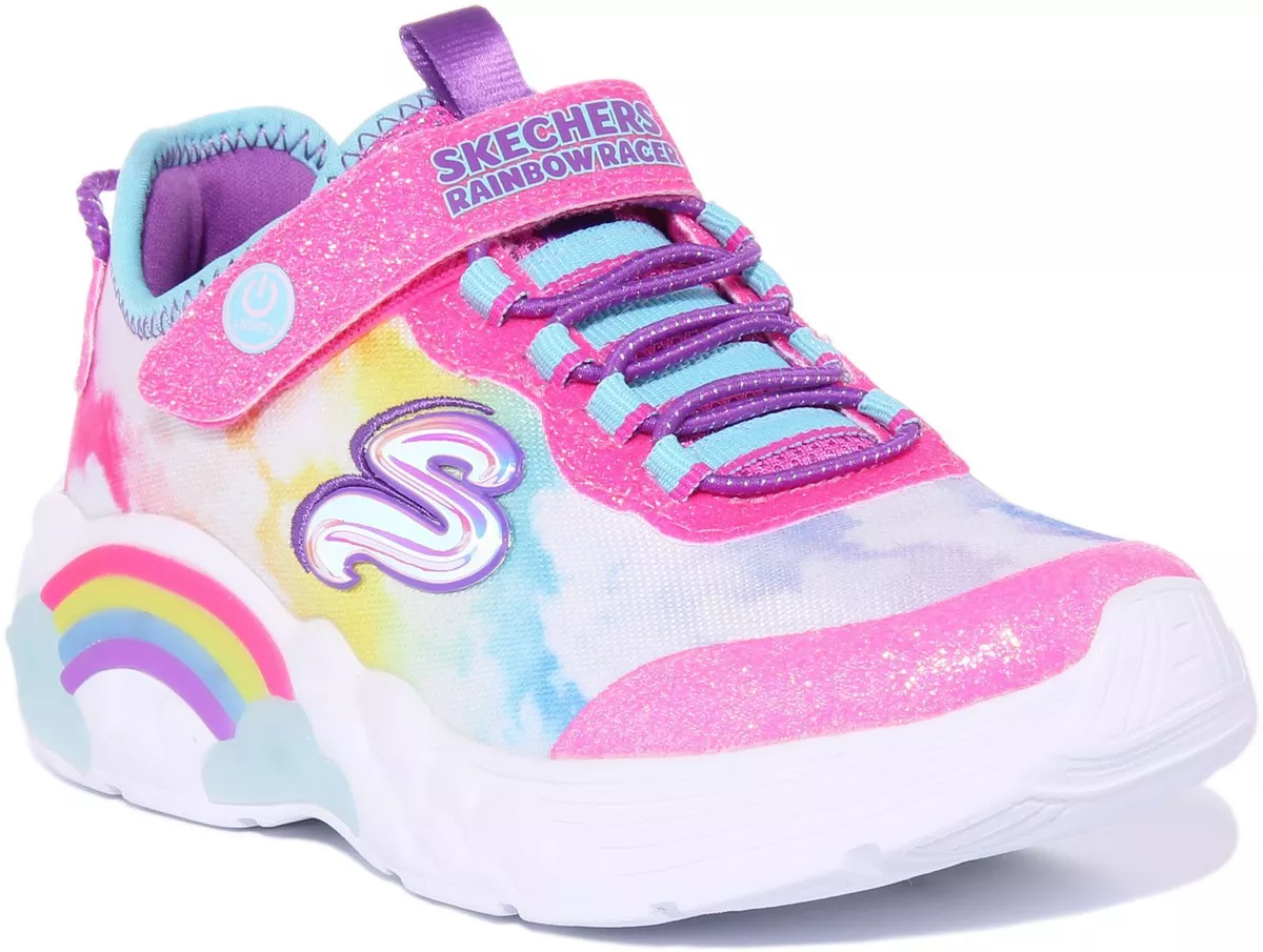Skechers Rainbow Racer Girls Lights Up Slip On Sneaker In Pink Size US 10 4