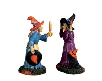 Lemax Spooky Town BLACK CAT MILLINERY Set of 2 #72490 Halloween