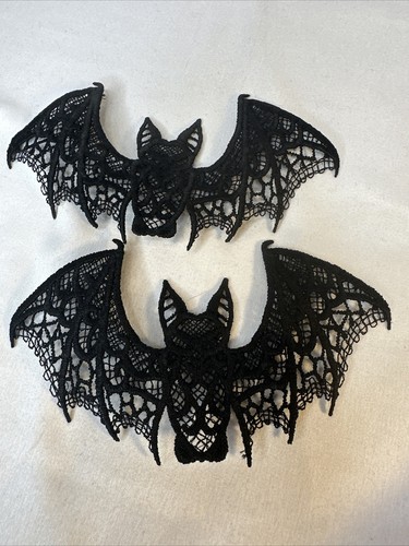 2 Stück schwarze Spitze Fledermaus Applikationen 6" Halloween Design Kleidung Aufnäher GÜNSTIGSTER PREIS - Bild 1 von 11
