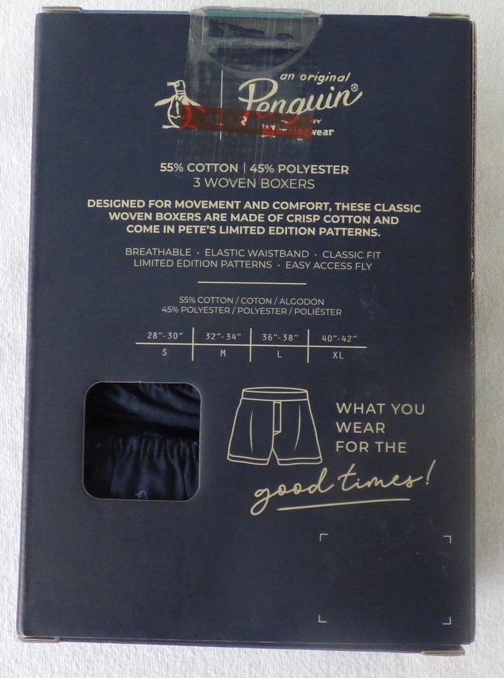 Penguin 3 件装男式织布拳击手海军蓝浅蓝色棉混纺 XL 40-42 — 第 2/3 张图片