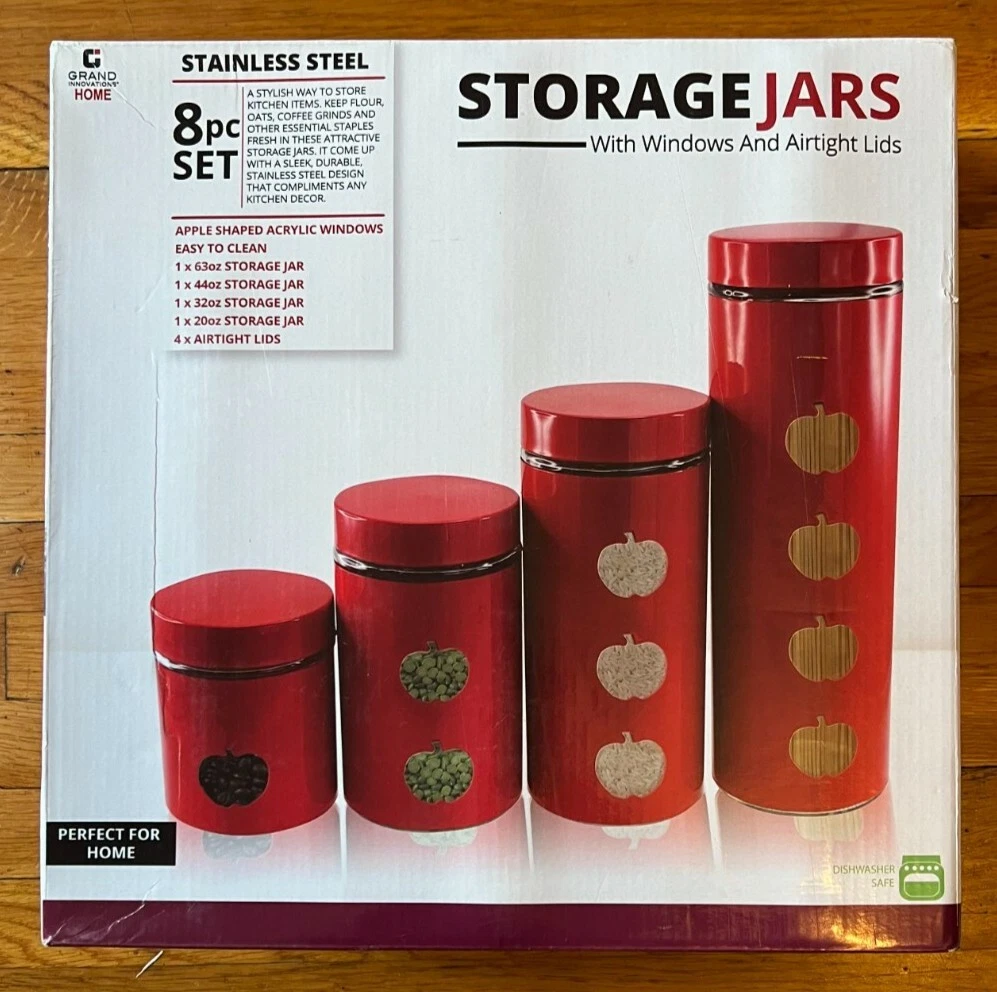 Grand Innovations Home Storage Jars with Windows & Airtight Lids Stainless Steel