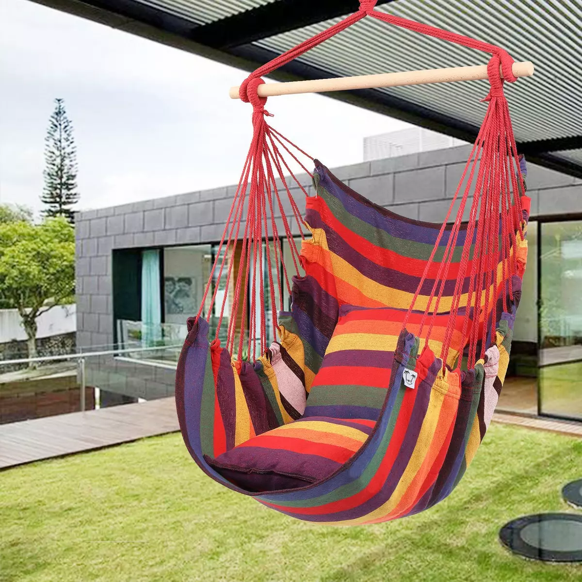 Outdoor Deluxe Hanging Rope Chair Porch Swing Yard Garden Patio