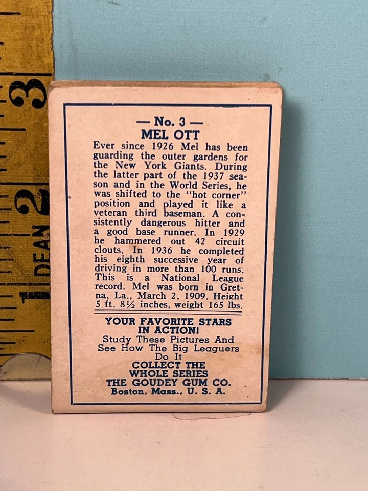 1938 Goudey Big League Baseball Movies Mel Ott Puts it Over the Fence Pt. 2 #3 - Image 2 of 4