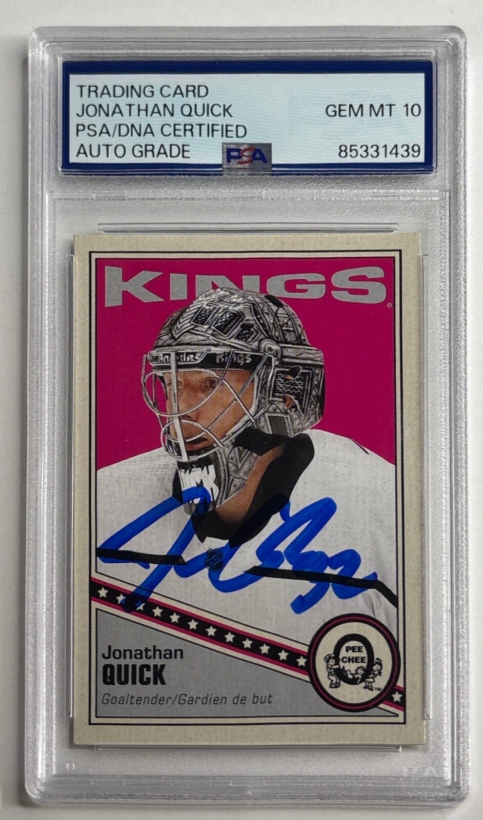 Jonathan Quick Autographed Signed Los Angeles Kings 2019-20 O-Pec-Chec Retro Hockey Card #323 Auto 10 PSA 
