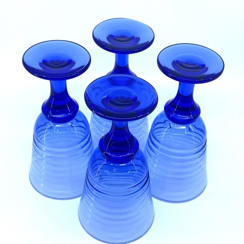 Vintage Libby Sirrus Cobalt Blue Goblets Groovy Hipster Wine Glasses Set of 4 - Picture 6 of 11