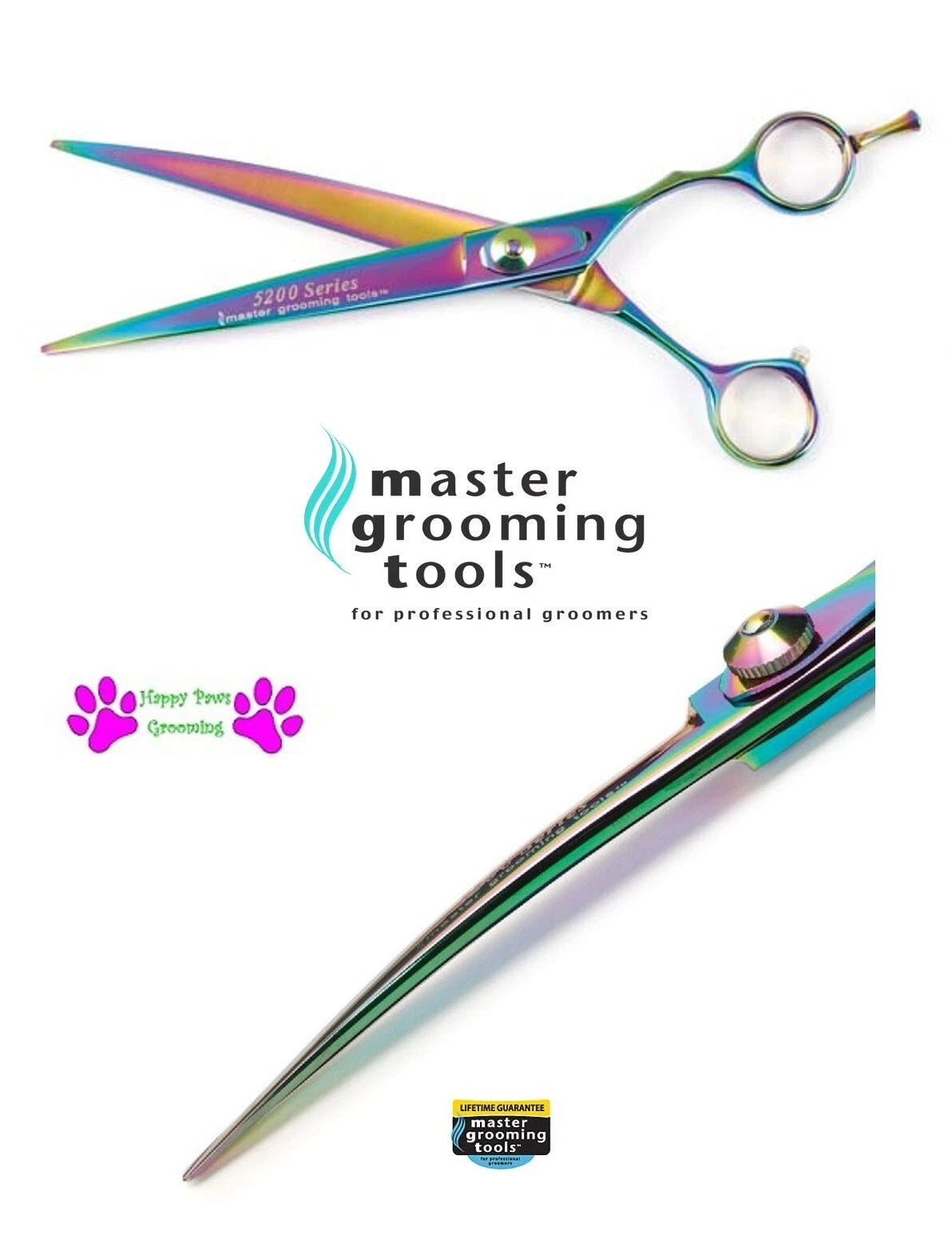 Master Grooming Tools RAINBOW ICE CURVED 8 1/2" Pet Dog Cat SHEAR SCISSOR & CASE