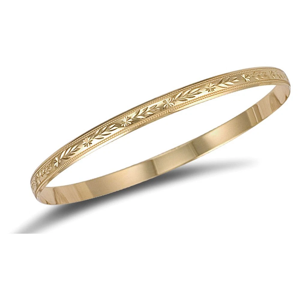 Diamond Cut Solid 9ct Yellow Gold D Shape 5mm Traditional Slave
