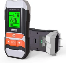 Dr.Meter Wood Moisture Meter, 2 in 1 Pin & Pinless Moisture Tester, Digital Damp
