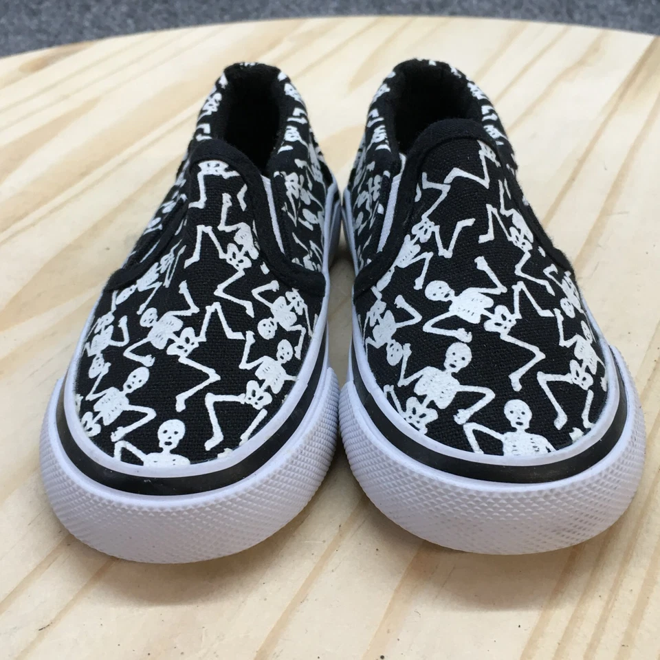 Tommy Bahama Zapatos Niño Pequeño 7 Sin Cordones Negro Lona Punta Redonda Parte Superior Baja Esqueleto Foto 4 de 4
