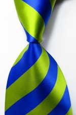 New Classic Striped Green Blue JACQUARD WOVEN 100 Silk Men's Tie Necktie