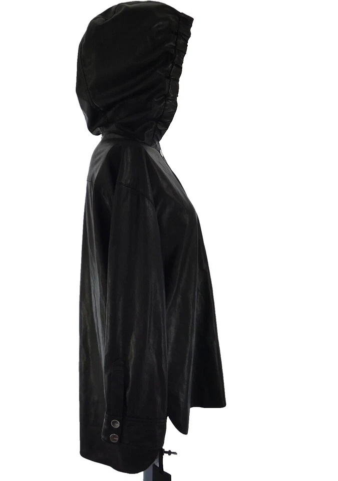 Pinko Faux Leather Shirt Jacket Oversized Black with Hood BNWT Size S Designer - Image 4 of 4