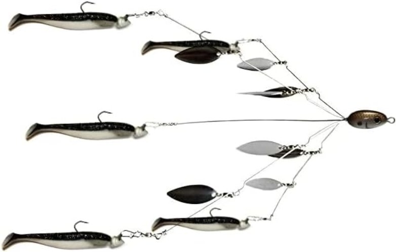 Bass Catching Umbrella Rig with 8 Blades - Includes Swim Baits & Jig Heads - Image 4
