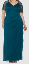 Xscape Women's Blue Embellished Sheer Matte Jersey Dress Plus Size 18W