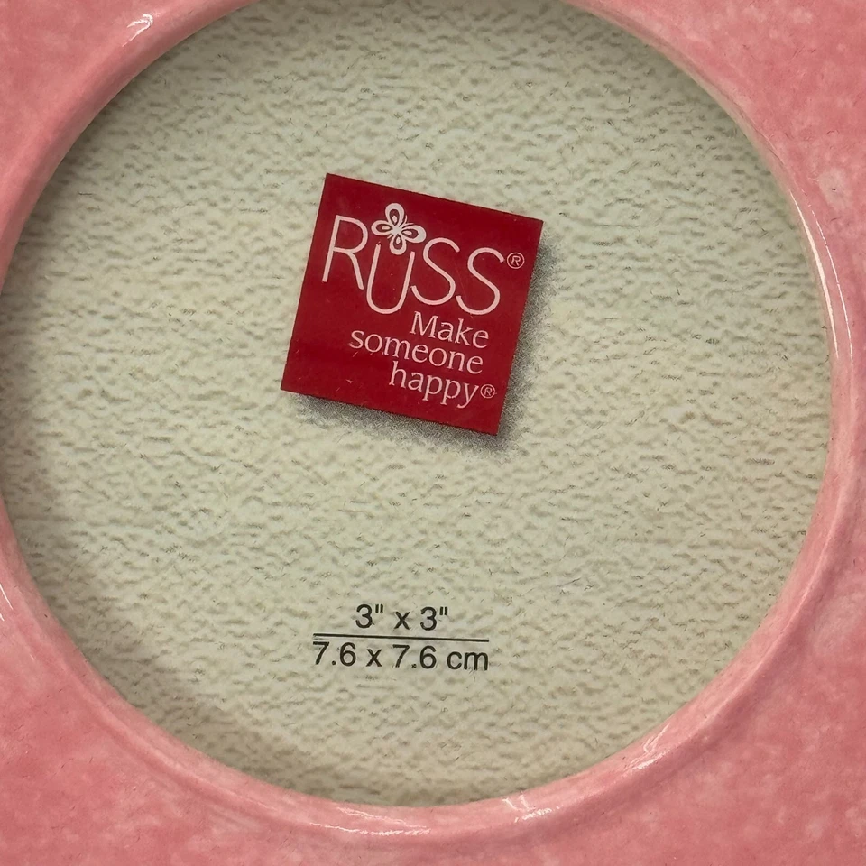 Marco de fotos redondo Russ Skribbles 3x3 pulgadas rosa flor abejorro mejor mamá nuevo en caja Foto 2 de 4