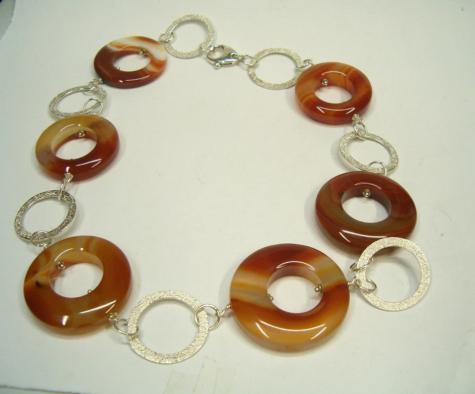 Collana in ARGENTO 925 con AGATA Corniola naturale - Girocollo Pietra Dura - Immagine 2 di 4