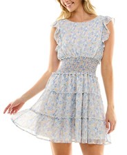 TRIXXI Women's Floral-print Flutter-sleeve Tiered Dress SZ XXS