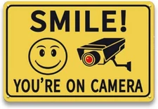 Smile You'Re on Camera Signs - 8 X 12 Inch Metal Video Surveillance Signs Outdoo