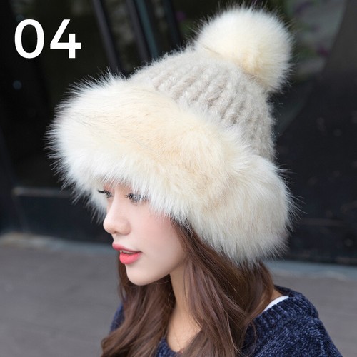 Damen Kunstfellbesatz Strickmütze Bommelmütze mit Bommel weich Winter warm Mütze - Bild 15 von 18