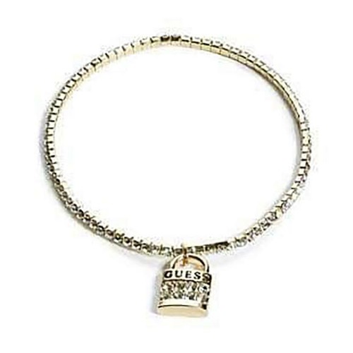 GUESS BRACELET Yellow & Rhinestone Logo LOCK Charm Stretch GENUINE