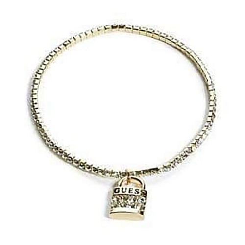 GUESS BRACELET Yellow & Rhinestone Logo LOCK Charm Stretch GENUINE - Picture 1 of 1