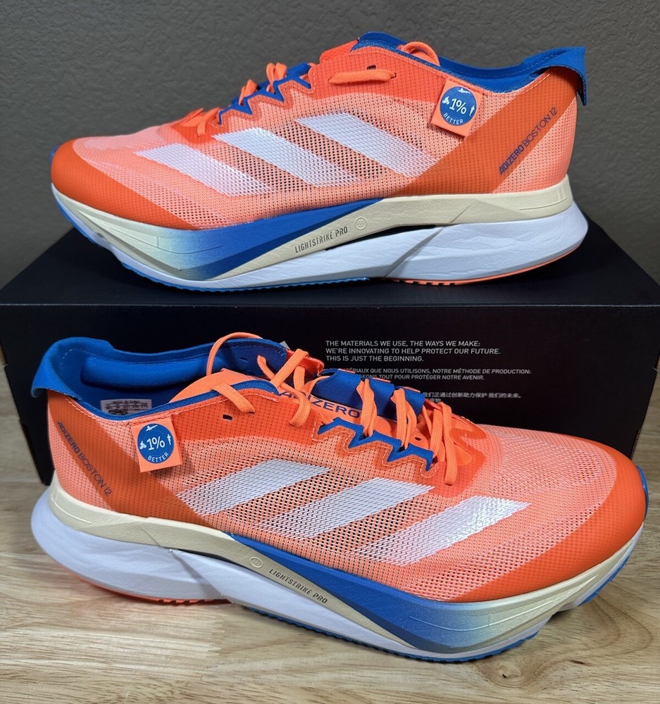 ADIDAS ADIZERO BOSTON 12 Orange Cloud White Bright Blue MESH Men Running Wide