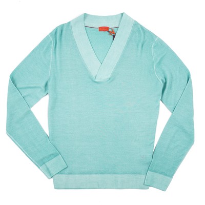 Isaia Slim-Fit Aqua Green Lightweight Superfine Merino Wool Sweater S $995