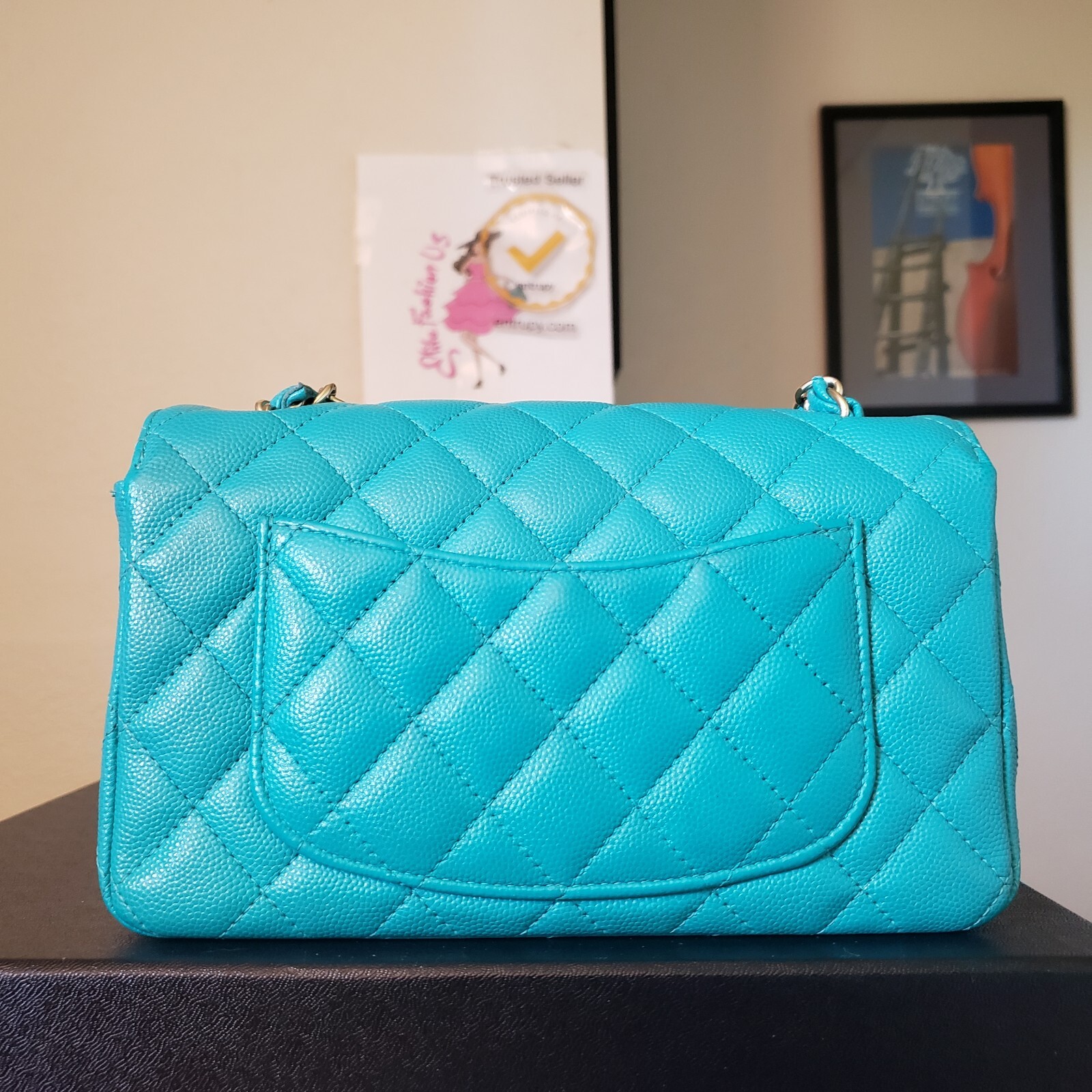 Chanel Classic mini Rectangular  turquoise blue C… - image 12