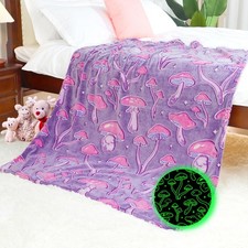 Mushroom Blanket Gifts for Women Girls, Warm Soft Cozy Cottagecore Purple Fle...